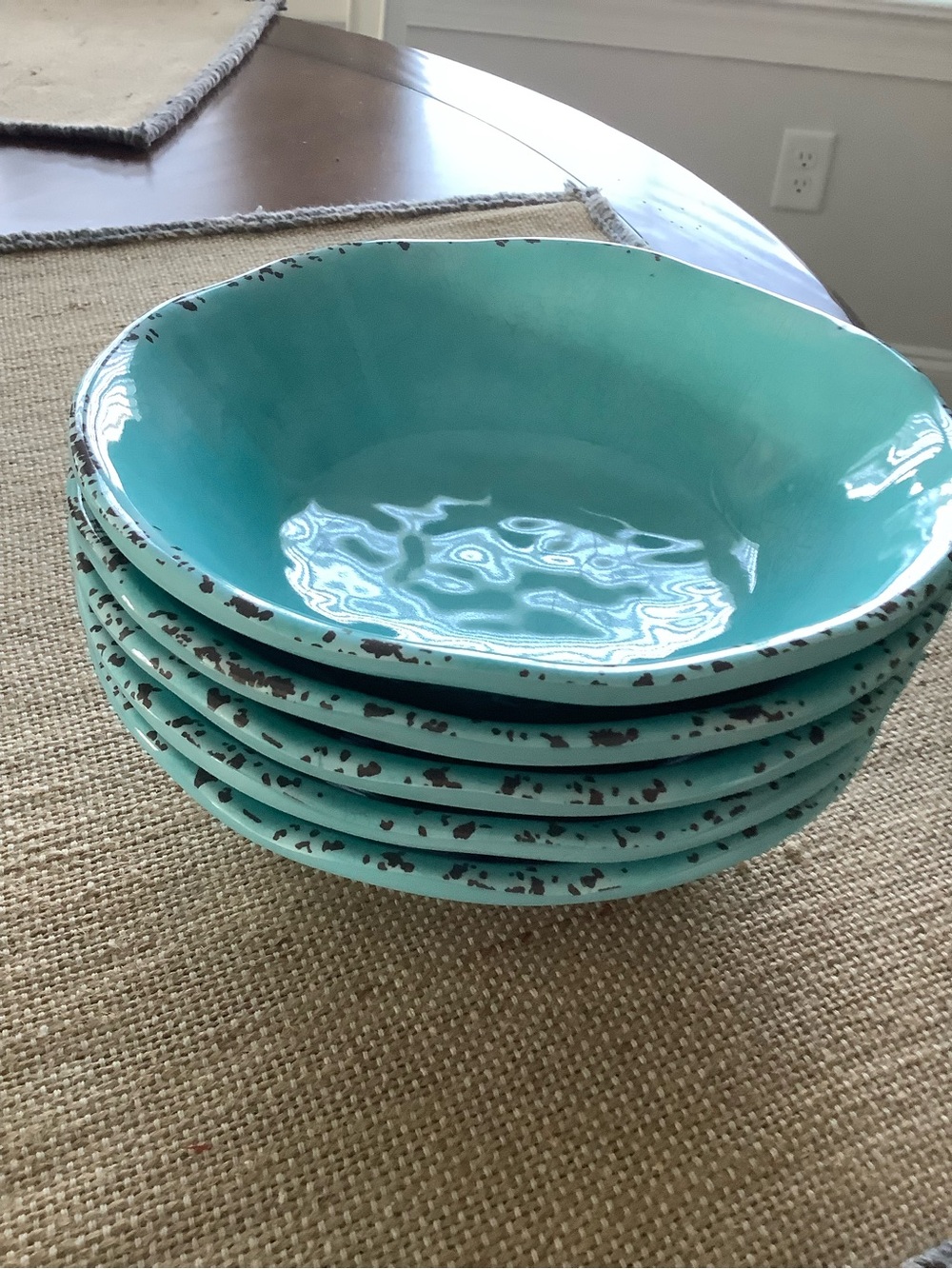 Tommy Bahama Aqua Blue Speckled Melamine Bowls - Set of 5